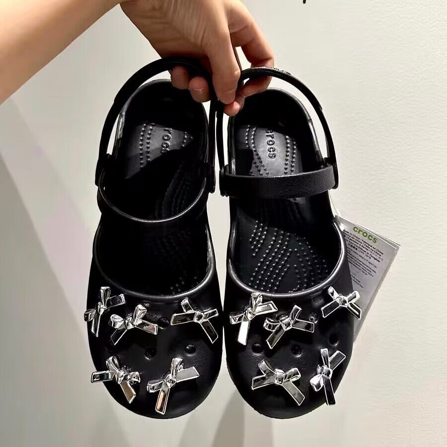 แฟชั่น Bowknot Jibitz Crocs ชุด Silver Jibit Croc ปุ่มรองเท้า Charms Heart Jibbitz Charm สําหรับผู้หญิงรองเท้าอุปกรณ์เสริมตกแต่ง