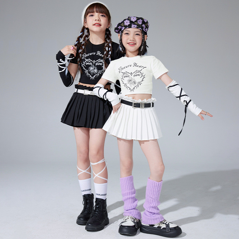 พร้อมส่ง การเต้นรำของเดอะเทรซ / ชุดฮิปฮอปสาว ๆ / เสื้อยืดวัยรุ่น / เด็กผู้หญิงเสื้อสะดือ