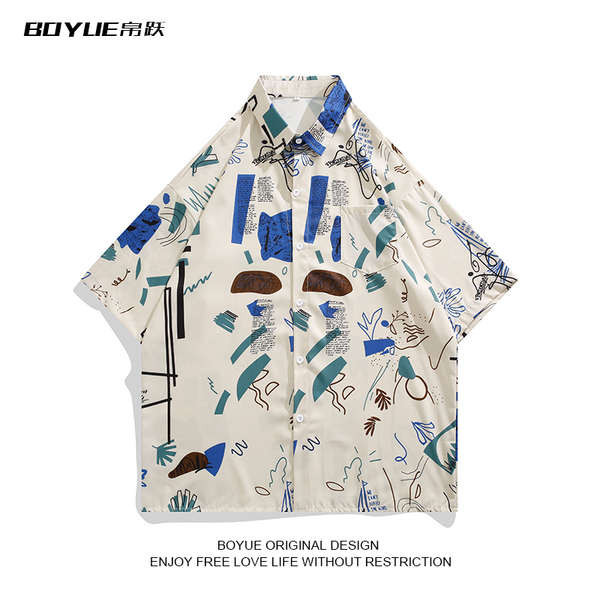 g2000 ผู้ชาย gq เสื้อเชิ้ต BOYUE เสื้อเชิ้ตผ้าไหมไอซ์ซิลซ์กราฟฟิตีแบบลำลองสำหรับฤดูร้อนเสื้อเชิ้ต in