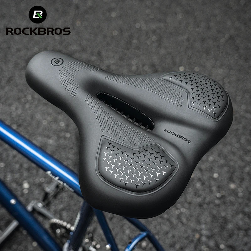 Rockbros จักรยานอานซิลิโคนเบาะกันกระแทกขี่จักรยานที่นั่ง PU หนัง Hollow Breathable ฟองน้ําหนา MTB จักรยานเสือหมอบอุปกรณ์เสริม