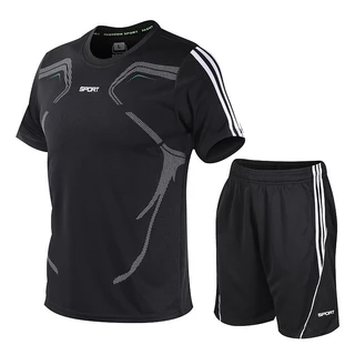 2 ชิ้น / ชุดเสื้อยืดกีฬาผู้ชาย + กางเกงขาสั้นออกกำลังกาย, ชุดกีฬาแห้งเร็ว, ชุดทูพีซ, ชุดวิ่ง เสื้อผ้าฟุตบอล