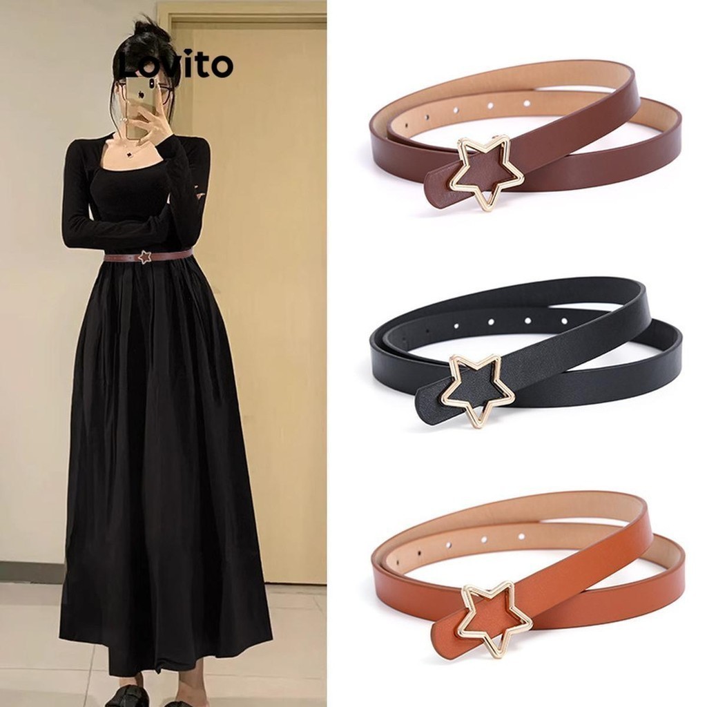 Lovito เข็มขัดผู้หญิง สีลูกกวาด รูปดาว สไตล์ลำลอง LFA19037