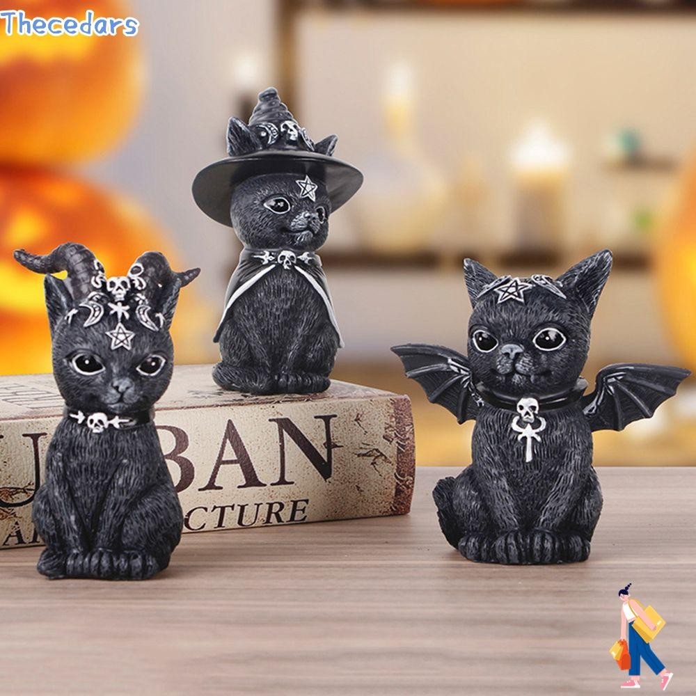 Thecedars0709 Magic Devil แมวดํางานฝีมือเรซินเครื่องประดับตกแต่งสวนตกแต่งบ้านสําหรับปาร์ตี้ฮาโลวีนแมวหุ่น