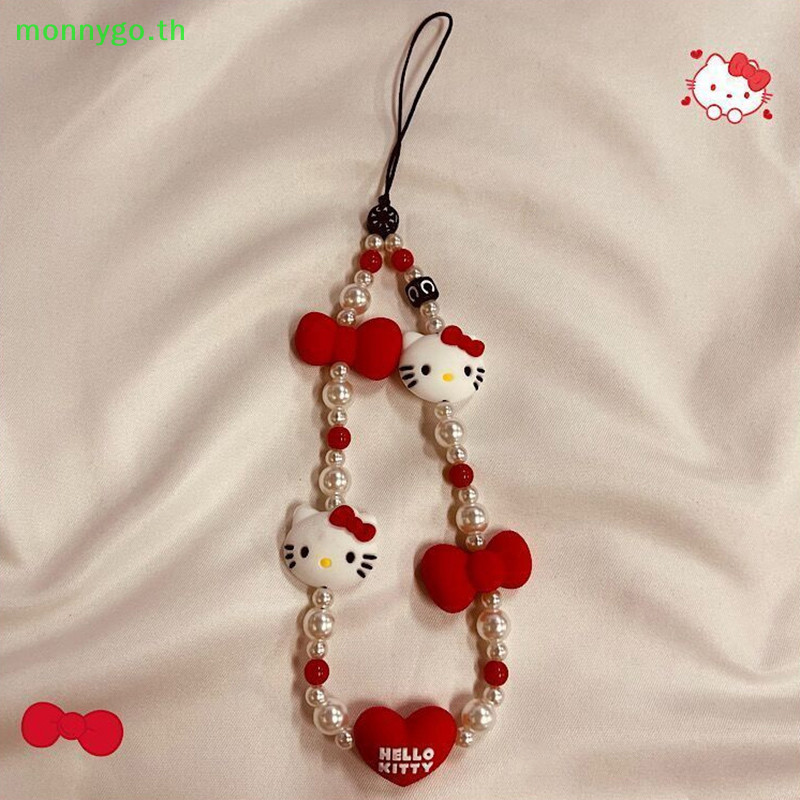 Monnygo Kawaii Sanrio Mobile จี้ Hello Kitty Anti-lost Lanyard Key สั้นข้อมือเชือกสีแดงเครื่องประดับพวงกุญแจอะนิเมะผู้หญิงมือถือ Chain TH