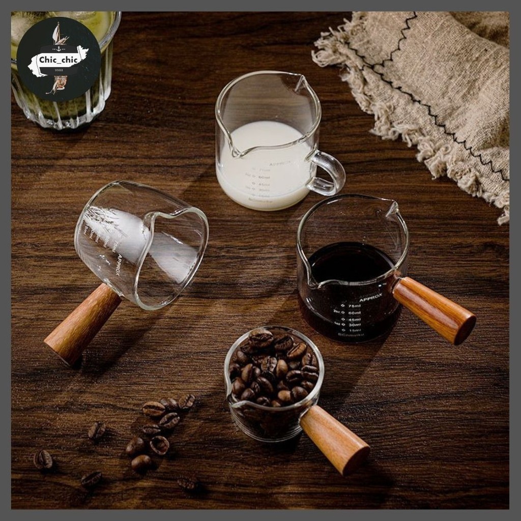 ถ้วยตวงนม/กาแฟ ด้ามไม้  75ml. #S-0018