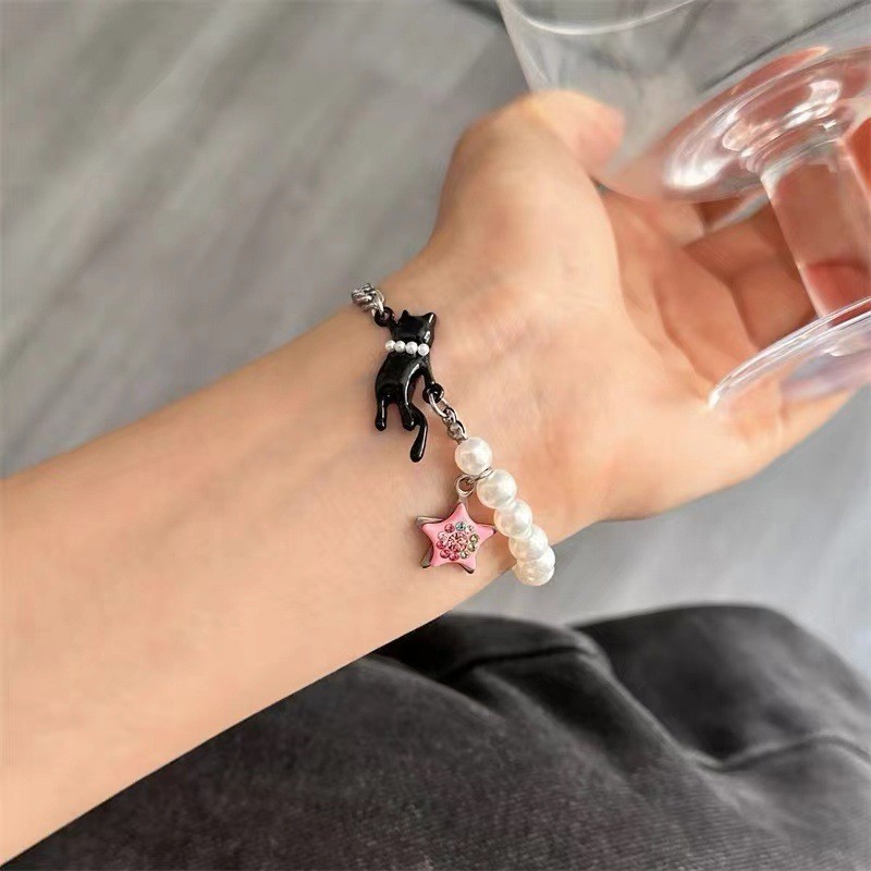 Black Cat Pink Star Dopamine สร้อยคอลูกปัดสร้อยข้อมือน้องสาว Y2k Spice Girl น่ารักอุปกรณ์เสริมอเนกประสงค์ออกแบบโซ่ปกหวาน - รูปที่ 7