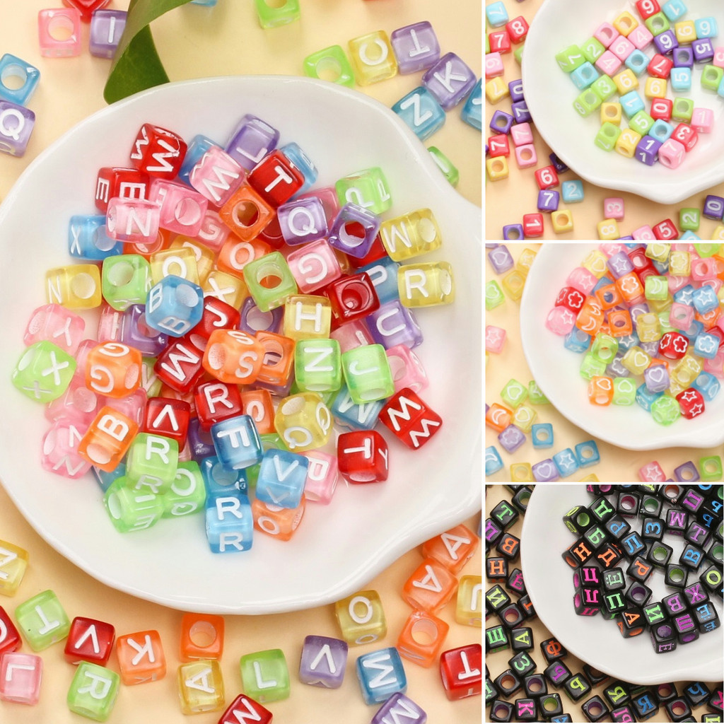 80 ชิ้น Creative Square อะคริลิคผสมตัวอักษรตัวเลขรูปแบบลูกปัดเครื่องประดับทําด้วยมืออุปกรณ์เสริม DIY สร้อยข้อมือ Keychian