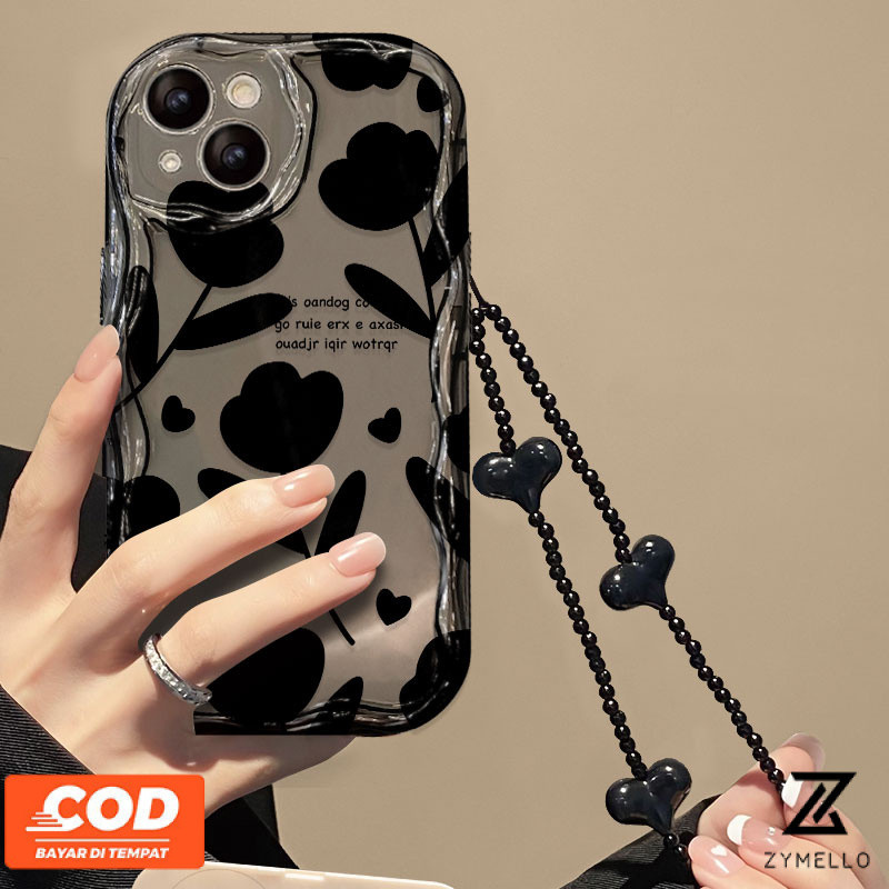 กรณีoppo Reno12 F 5G Reno 12 Reno11 F Reno 11 5G Reno 10 5G Reno 8T Reno 8Z Reno 7Z A18 A38 A17 A58 Reno 8 Reno 7 Reno 6 สีดําหัวใจทิวลิปซิลิโคนกันกระแทกเคสโทรศัพท์
