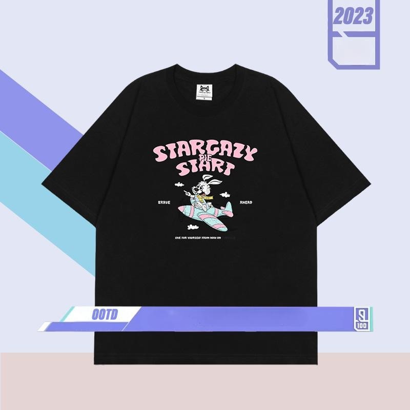เกาหลี เสื้อแบบดารา เสื้อยืดแขนสั้น CMDXY1002 ผู้ชาย ผู้หญิง ลายทาง ตัวอักษร หลวม ลายสกรีน ฤดูร้อน ฤดูใบไม้ผลิ