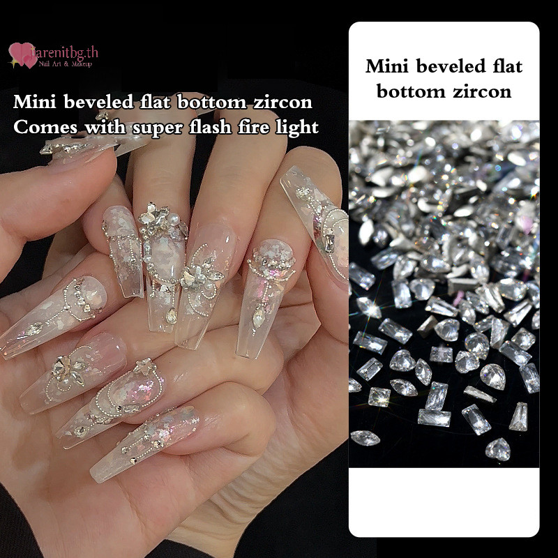 Renbg 50 ชิ้นสีขาวเงาขนาดเล็กขนาดเล็บ Ch Zircon ตกแต่ง Super Sparkling Horse Eye Square Pointed ด้านล่าง Bare Zircon เพชร TH