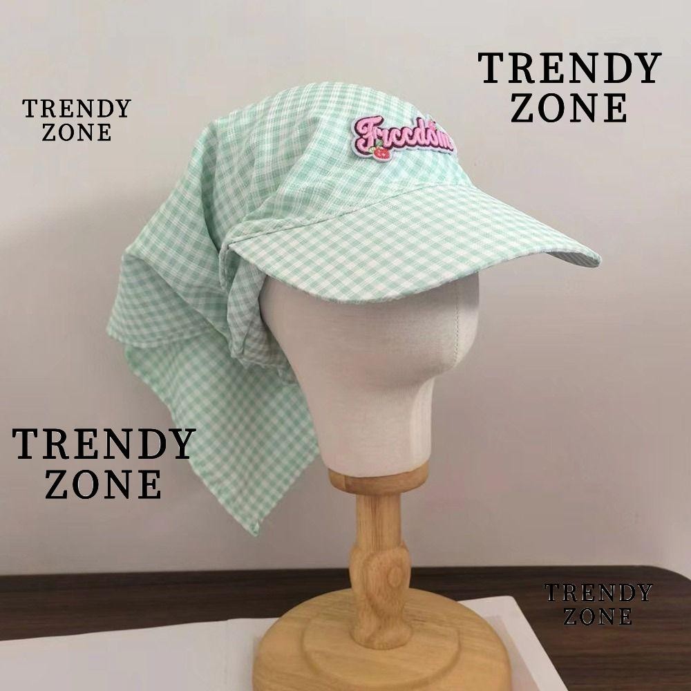 Trendyzone หมวกกันแดด, หมวกเบสบอลปักลายตัวอักษรป้องกันรังสียูวี, แฟชั่นกันแดดแห้งเร็วลายสก๊อตระบายอากาศหมวกแหลมฤดูใบไม้ผลิฤดูร้อน