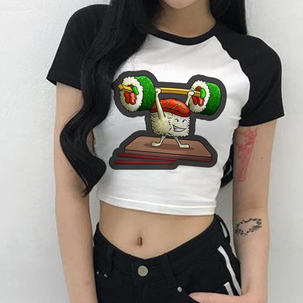 ซูชิ tshirt ผู้หญิงออกแบบ Y2K เสื้อยืดสาว y2k streetwear เสื้อผ้า