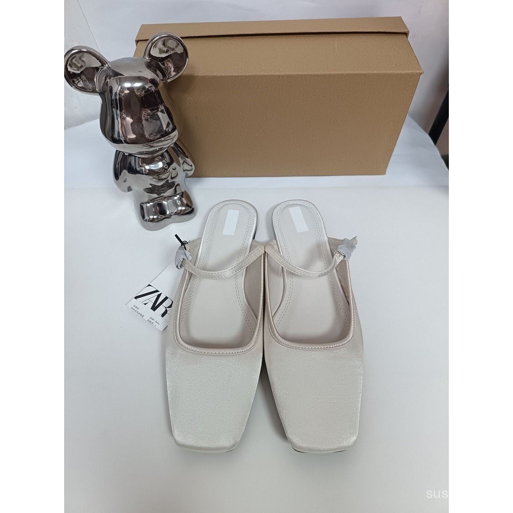 Za2024 สไตล์ใหม่ฤดูร้อนสแควร์ Toe Back Strap รองเท้าแตะแบนผู้หญิงแฟชั่นแฟชั่น All-Match สวมใส่ด้านนอกการค้าต่างประเทศรองเท้าผู้หญิง