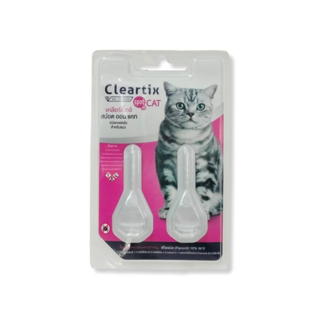 Cleartix Spot on ผลิตภัณฑ์ชนิดหยดหลัง เห็บ สำหรับแมว 8 สัปดาห์ขึ้นไปและน้ำหนักมากกว่า 1 Kg.