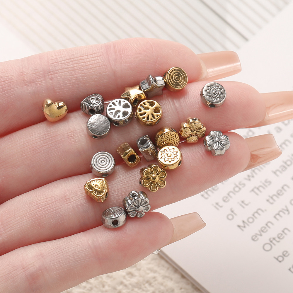 St. kunkka 10 ชิ้นสแตนเลส Spacer ลูกปัดผสมสไตล์สูญญากาศชุบดอกไม้ลูกปัดสําหรับ DIY สร้อยข้อมือสร้อยคอทํา — صورة 8