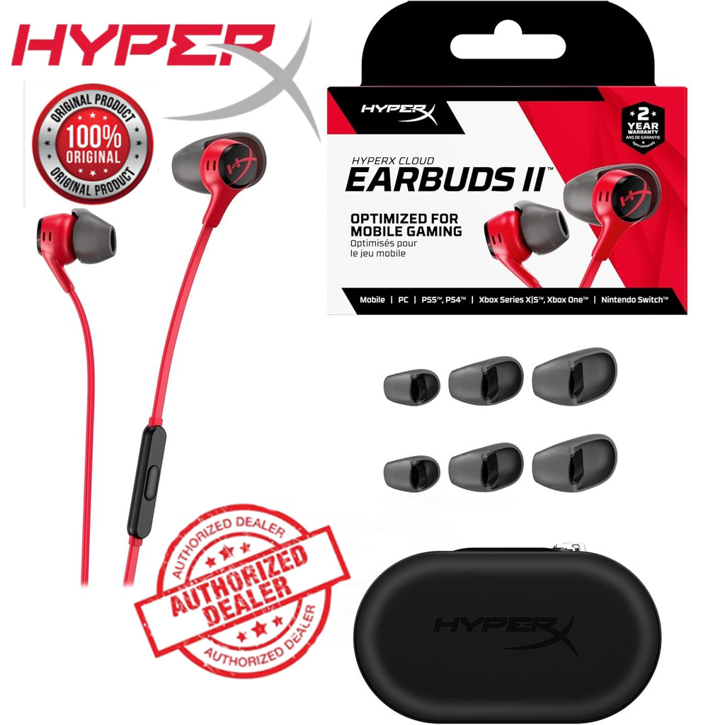 หูฟังเกมมิ่ง HyperX Cloud Earbuds II พร้อมไมโครโฟนในตัว (สําหรับพีซี, มือถือ,,Nintendo, PS4，5)