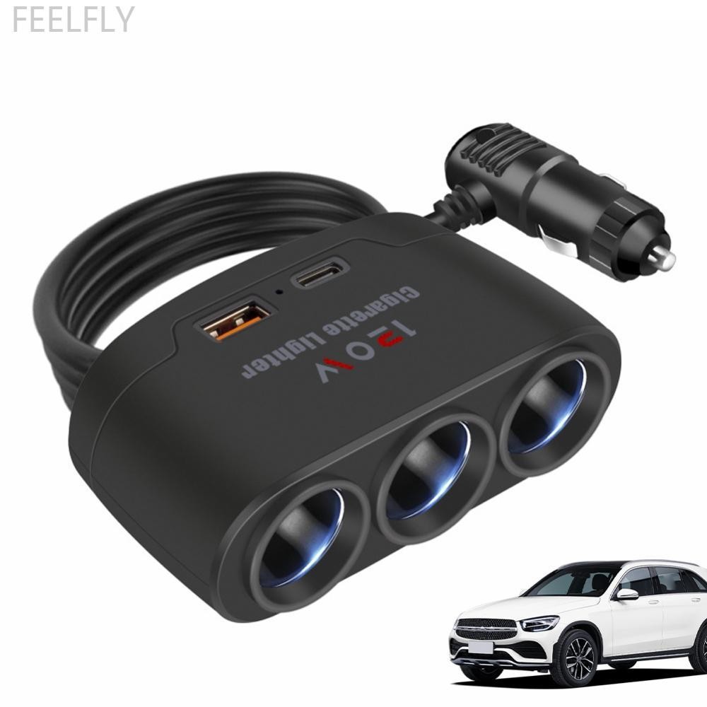 Feelfly 120W รถ 3 ใน 1 Dual USB ซ็อกเก็ต Splitter ปลั๊กชาร์จสําหรับโทรศัพท์อะแดปเตอร์ DVR GPS Dashca