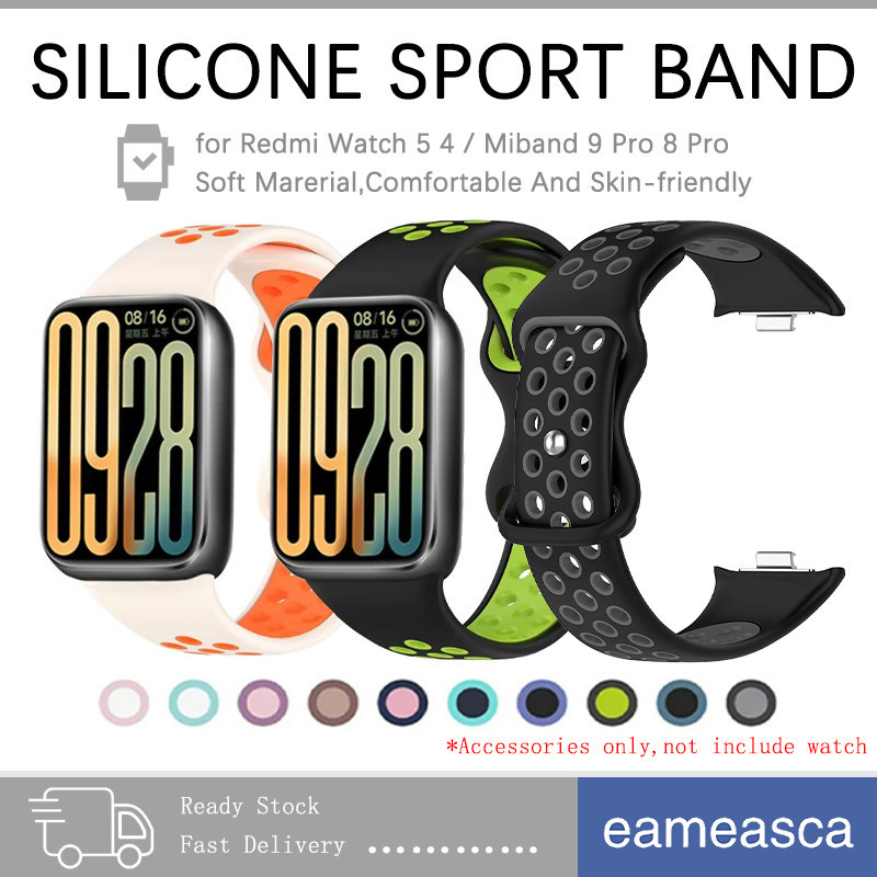สายซิลิโคนกีฬา for Redmi Watch 6 5 / 4 สมาร์ทนาฬิกาสายยาง for Xiaomi Mi Band 9 / 8 Pro เปลี่ยนอุปกรณ์เสริมสร้อยข้อมือ