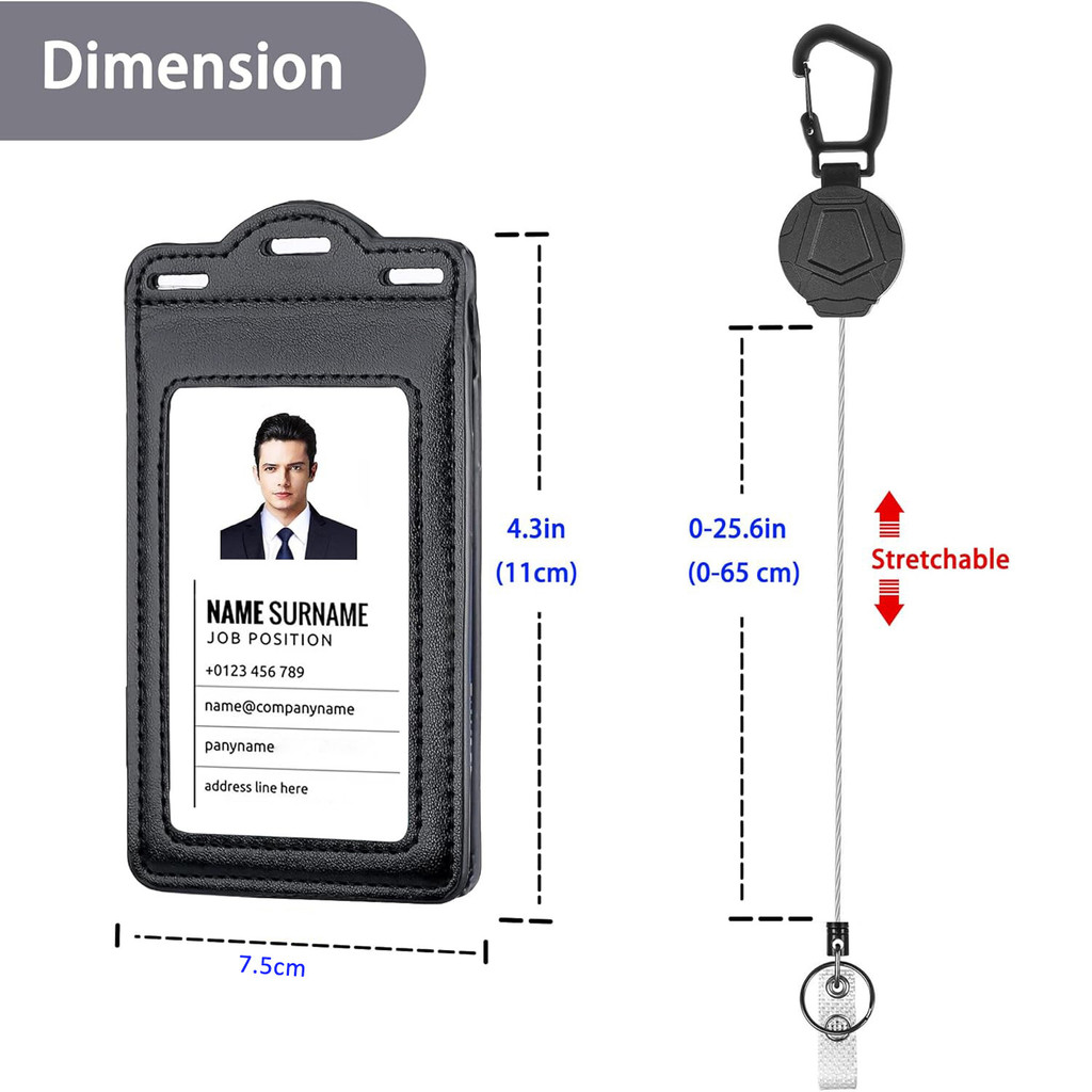 Retractable Reel Heavy Duty Carabiner หนังผู้ถือบัตรป้ายและ Clear ID หน้าต่างสําหรับพนักงานสํานักงานนักเรียนครู Couriers - รูปที่ 6