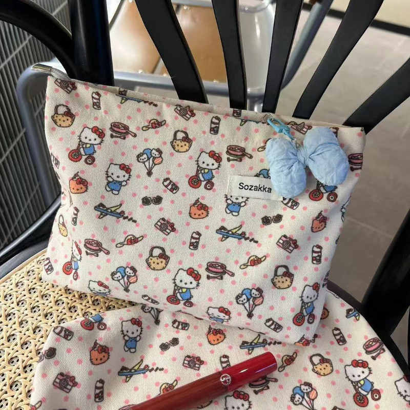 New Hello Kitty Clutch Storage Bag Cartoon Canvas New Large Capacity All-Match Travel Clutch