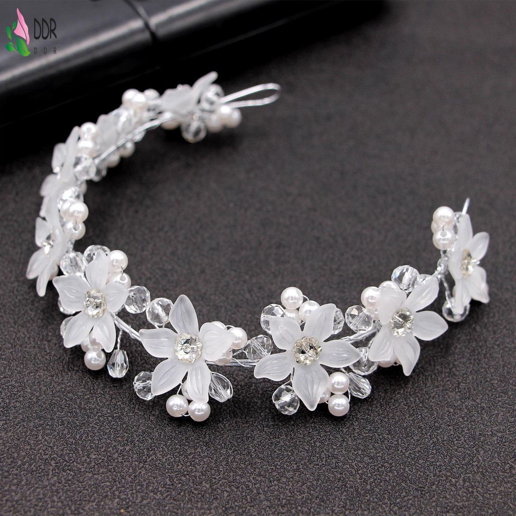 สีขาว หรูหรา ผม ใส่ห่วง หมวกคริสตัลประกายรูปดอกไม้