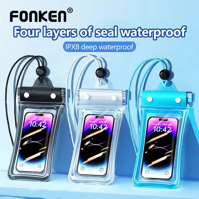 Fonken 4 ชั้นปิดผนึกกันน้ํากระเป๋าโทรศัพท์ถุงลมนิรภัยลอยว่ายน้ําป้องกันกระเป๋าสําหรับสูงสุด 7.2 นิ้ว