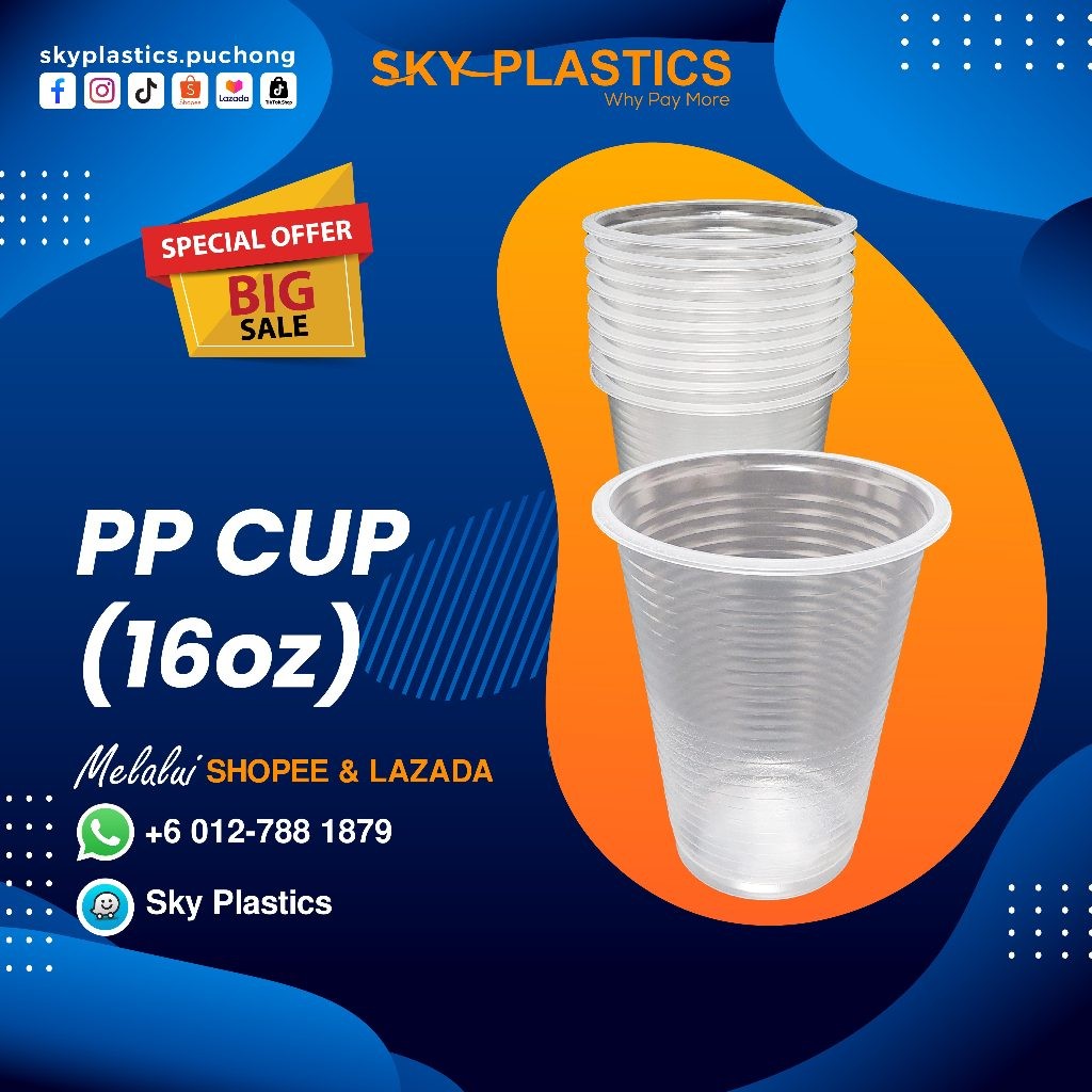 ถ้วย PP แบบใช้แล้วทิ้ง 16oz | PP ถ้วยพลาสติกดื่ม | ปาร์ตี้เคนโดริพลาสติก Minuman Cawan 16oz