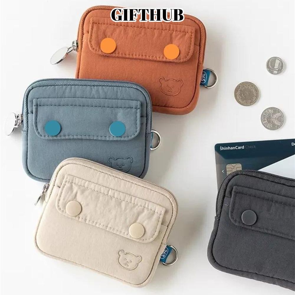 GIFTHUB กระเป๋าใส่เหรียญความจุขนาดใหญ่ทนต่อการสึกหรอกระเป๋าสตางค์ขนาดเล็กสีทึบซิปกระเป๋าเงินชายหญิง