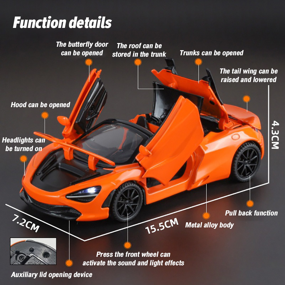 Klt 1:32 McLaren 720S Supercar โมเดลรถเหล็กรถโลหะผสมของเล่นของขวัญสําหรับเด็กเด็กผู้หญิง