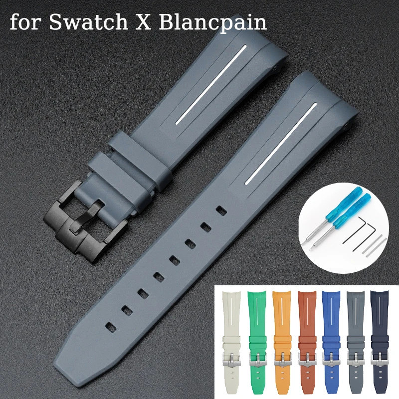 สายยางสําหรับ Blancpain x Swatch Collaboration หัวเข็มขัดสแตนเลส 22 มม. อินเทอร์เฟซโค้งผู้ชายผู้หญิงเปลี่ยนนาฬิกาเข็มขัด