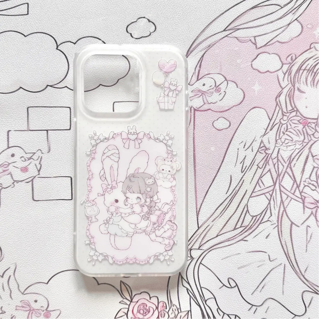 สาวน้อยถือกระต่ายเคสโทรศัพท์มือถือเหมาะสําหรับ iPhone16/15promaxiPhone13/12 สองชั้น XS/X เคสโทรศัพท์