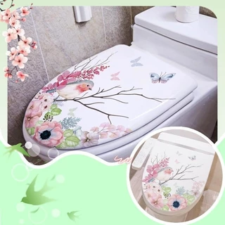 ถูกสุด ฤดูใบไม้ผลิ นกกระจอก สติกเกอร์ฝาชักโครกในห้องน้ํา 1pc สติกเกอร์ติดผนัง PVC แบบมีกาวในตัว
