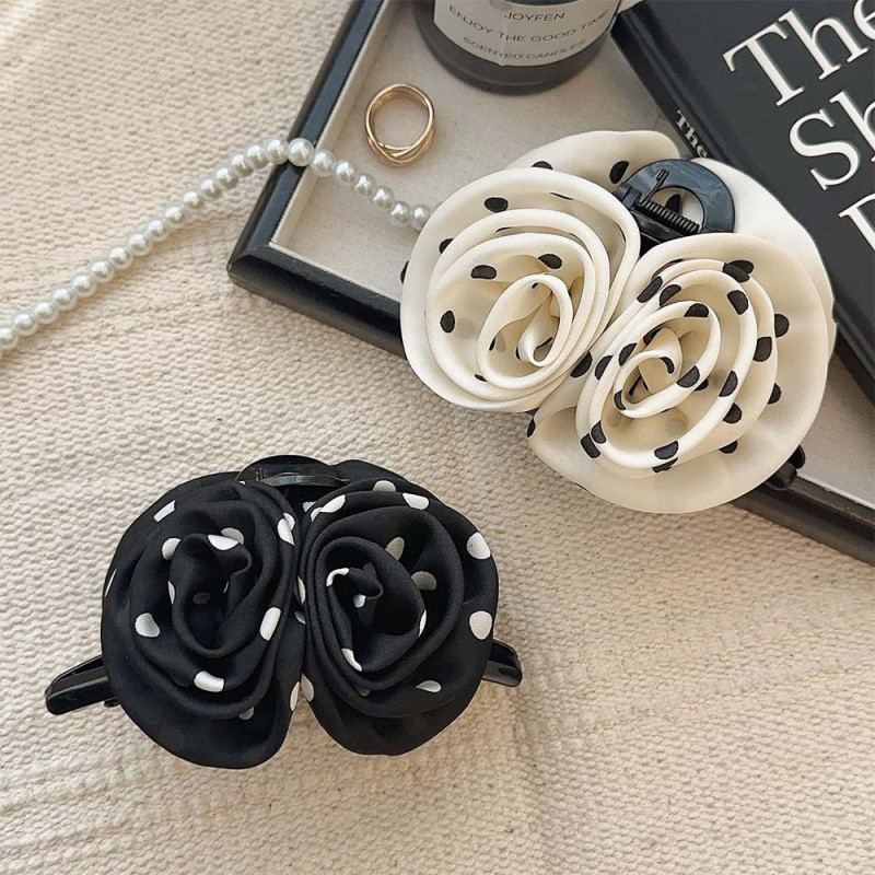 Elegant Satin Rose Grab Clip Female French Retro Shark Clip Headwear && * &