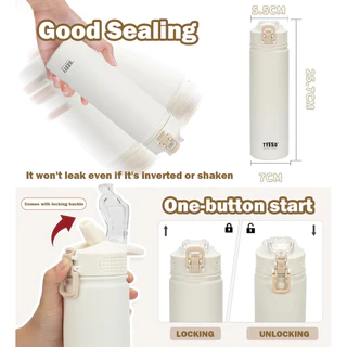 TYESO ขวดน้ำเก็บความเย็น-ร้อน 600/750ML แก้วน้ำสุญญากาศ มีหลอด กันรั่ว พกพาง่าย น้ำหนักเบา ใส่ในรถได้ เหมาะสำหรับกีฬา/ทำงาน/โรงเรียน รุ่น 8771C/8770C