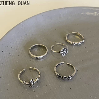 5 ชิ้น/เซ็ตแฟชั่น Punk Cross แหวนชุดแหวนปรับแหวนผู้หญิง Vintage เครื่องประดับวันหยุดของขวัญอุปกรณ์เสริม