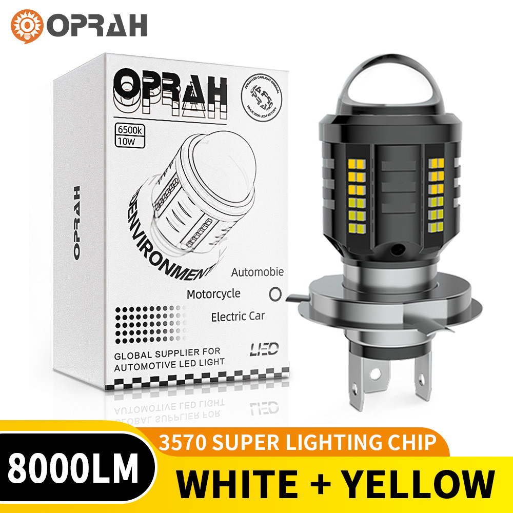 Oprah Super Bright h4 ไฟหน้ารถจักรยานยนต์ H6 T19 รถจักรยานยนต์ LED ไฟหน้า P15D BA20D หลอดไฟ LED High Low Beam ไฟหน้ารถจักรยานยนต์ไฟโปรเจคเตอร์ 2 สีรถจักรยานยนต์หมอก 8000LM