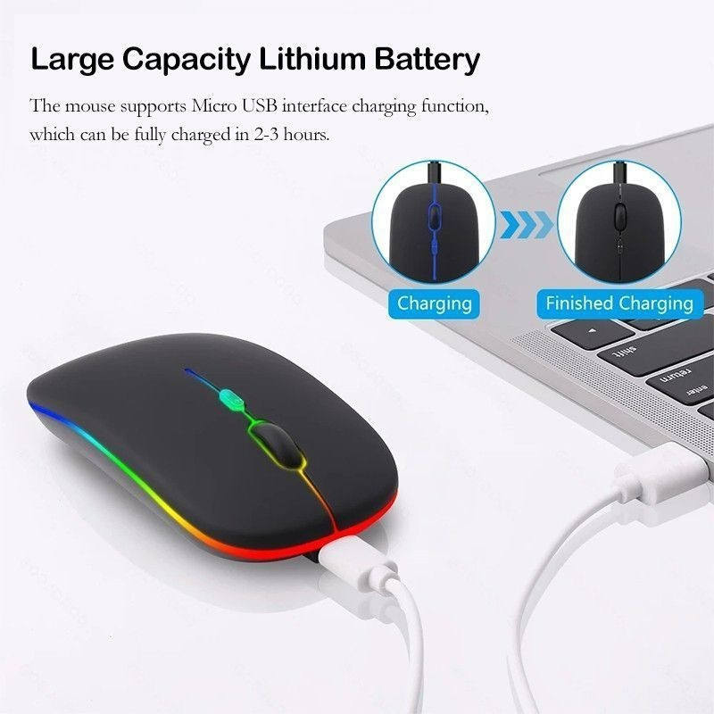 พร้อมสต็อก บลูทูธ + 2.4G + RGB Light ไร้สายชาร์จเมาส์เมาส์ Ultra-Thin Silent Mouse Mute สําหรับแล็ปท็อป PC คอมพิวเตอร์สํานักงาน P2