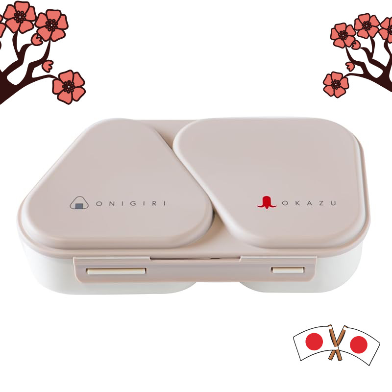 OSK Onigiri Lunch Case Bento Box 465ml Mocha Beige with Press Mold, Antibacterial, Lockable, Microwa
