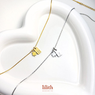 Lilith - Square letter charm w/clover necklace (gold) สร้อยค…