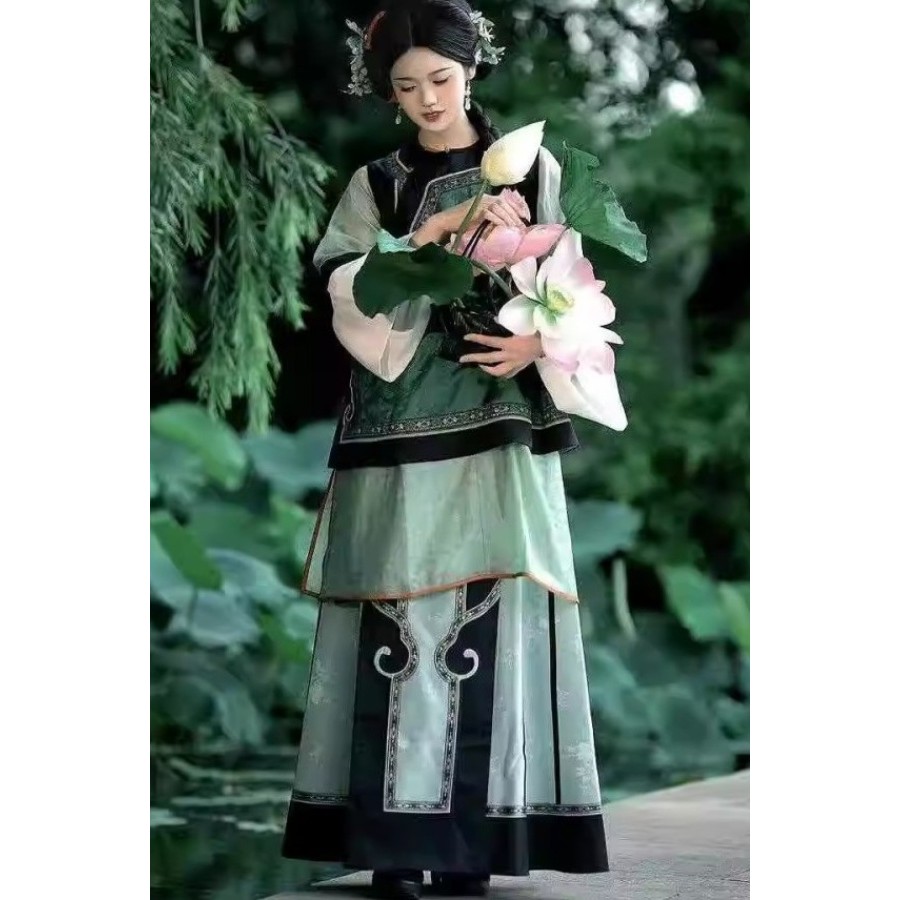 Pdd// [ผ้าใส่สบาย] Qinghan หญิง Hanfu เสื้อผ้าเสื้อกั๊กเสื้อกั๊ก Qing Dynasty ปักเสื้อกั๊ก Qing Dyna
