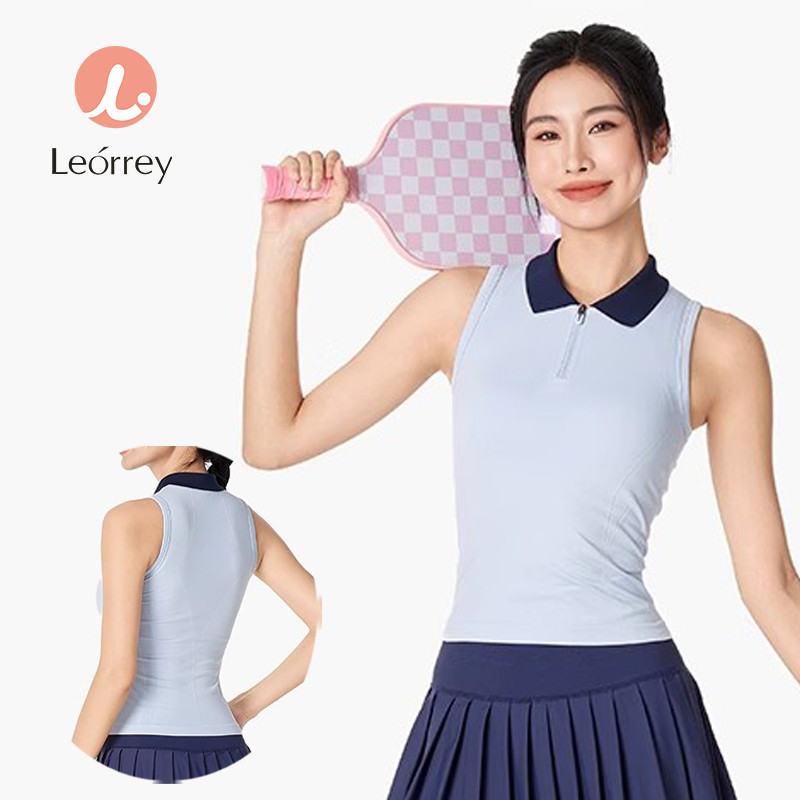 Leorrey-เสื้อยืดคอกลมแขนกุดสำหรับเล่นกีฬา ฟิตเนส แบดมินตัน เทนนิส กลางแจ้ง กอล์ฟ เสื้อโปโล