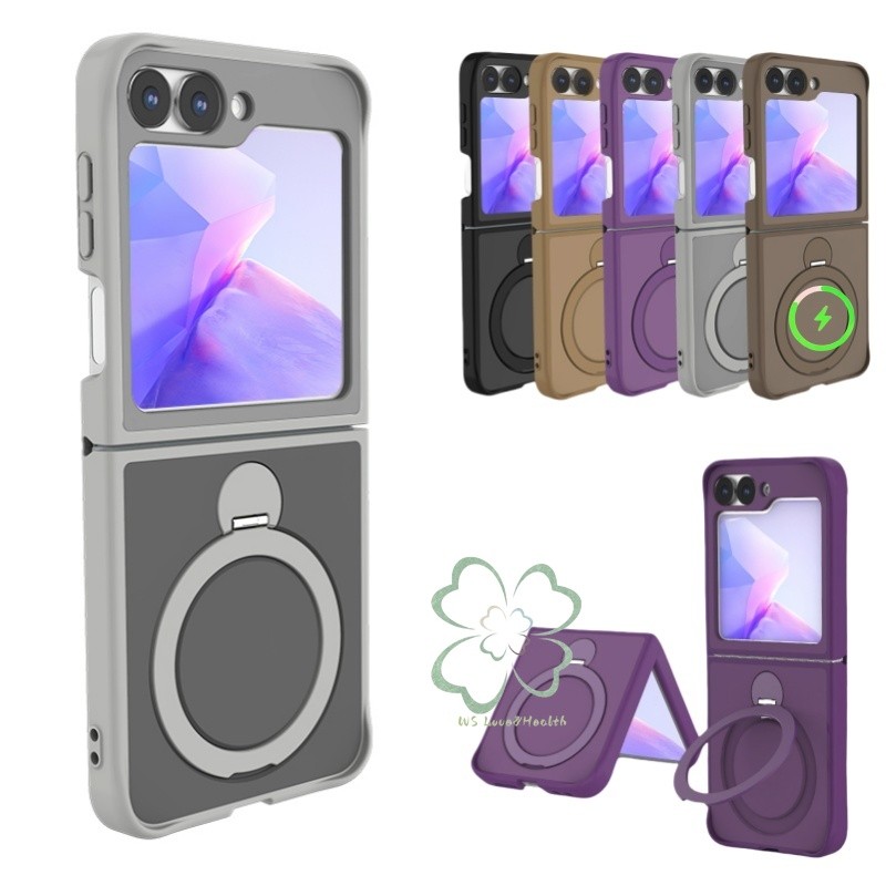 แหวนแม่เหล็กขาตั้ง Matte Case สําหรับ Samsung Galaxy Z Flip 6 Z Flip 5 Flip 4/3 ไร้สายชาร์จผิว Hard Cover