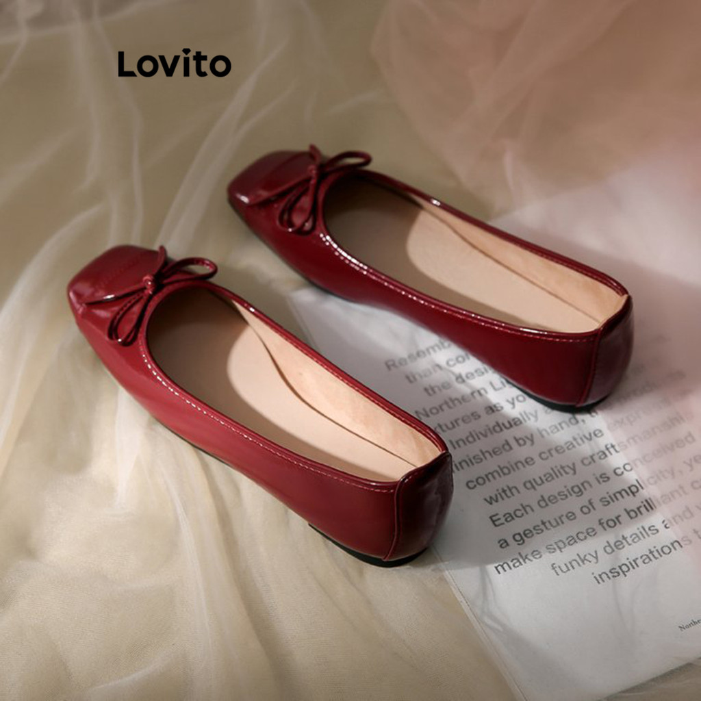Lovito รองเท้าคัชชูผู้หญิง แต่งโบว์ สีเรียบ สไตล์ลำลอง LFA28040