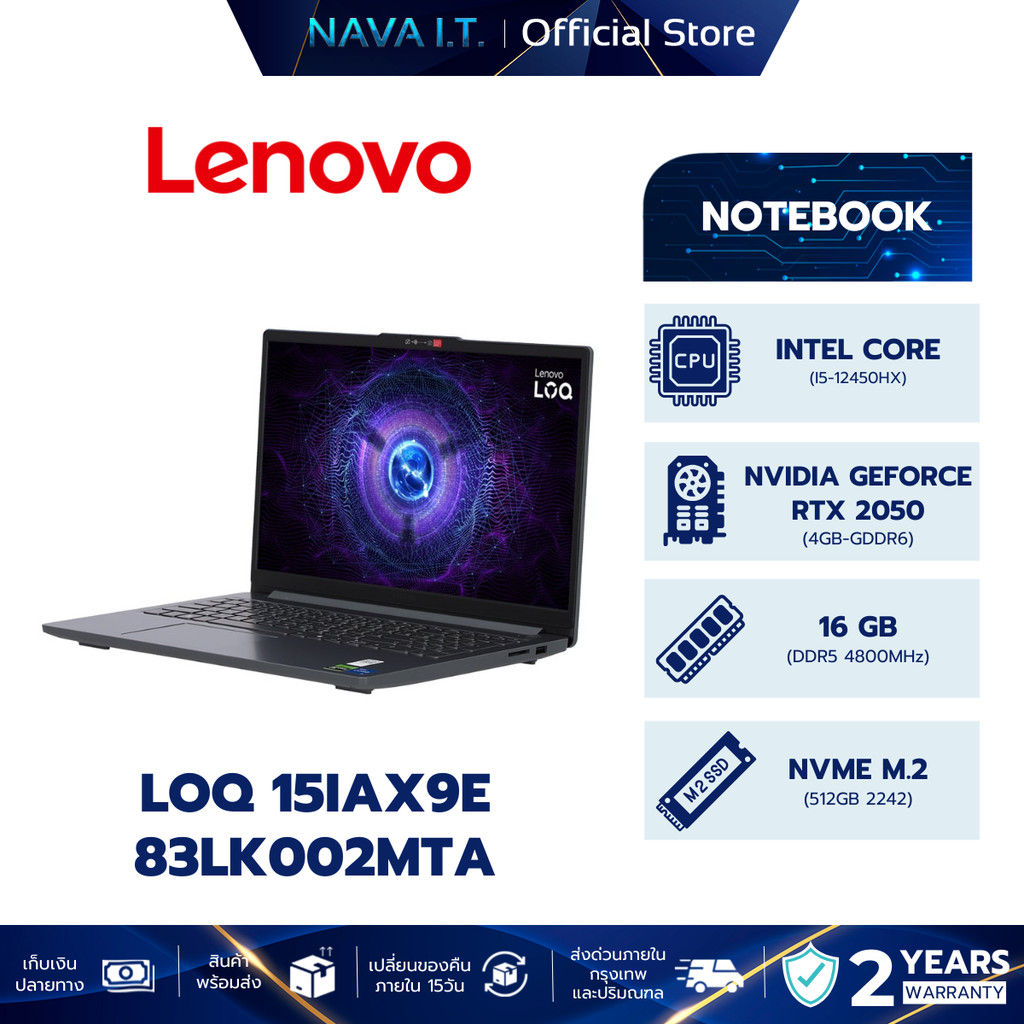 NOTEBOOK (โน๊ตบุ๊ค) LENOVO LOQ 15IAX9E 83LK002MTA (LUNA GREY)
