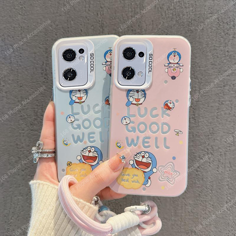 เคส OPPO Reno 13 13F 12 5G เคส OPPO Reno 13 12 Pro 5G เคสน่ารักการ์ตูนโดราเอมอนDoraemon เคสโทรศัพท์กันกระแทกแผ่นรองหลังแข็งด้านขอบซิลิโคนนุ่มพร้อมสายคล้องโทรศัพท์สําหรับนักเรียนหญิง