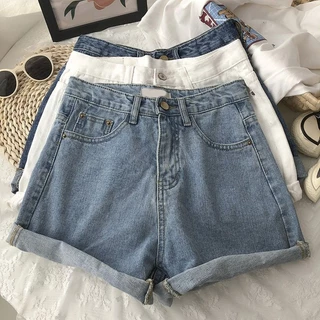 ส่งไวจากไทย TAYCEN S-6XL (25-39) ผู้หญิงเกาหลีกางเกงยีนส์ขาสั้น เอวสูงเรียบๆกางเกงขาสั้น
