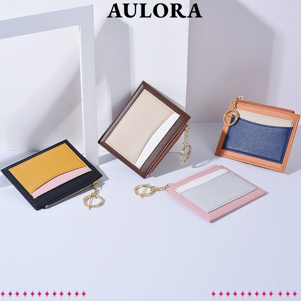Aulora บัตรเครดิต Holoder, กระเป๋าเงินเหรียญเงินหนัง PU บางเฉียบ, ทนทานพร้อมพวงกุญแจสวมใส่กระเป๋าสตางค์กระเป๋าเงินชายหญิง