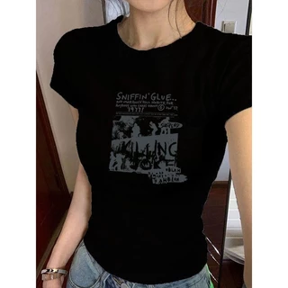 สไตล์ใหม่ของผู้หญิงเสื้อยืด ทรงสลิม แขนสั้น ทำจากผ้าฝ้าย พิมพ์ลายฤดูร้อนใหม่ ท๊อป