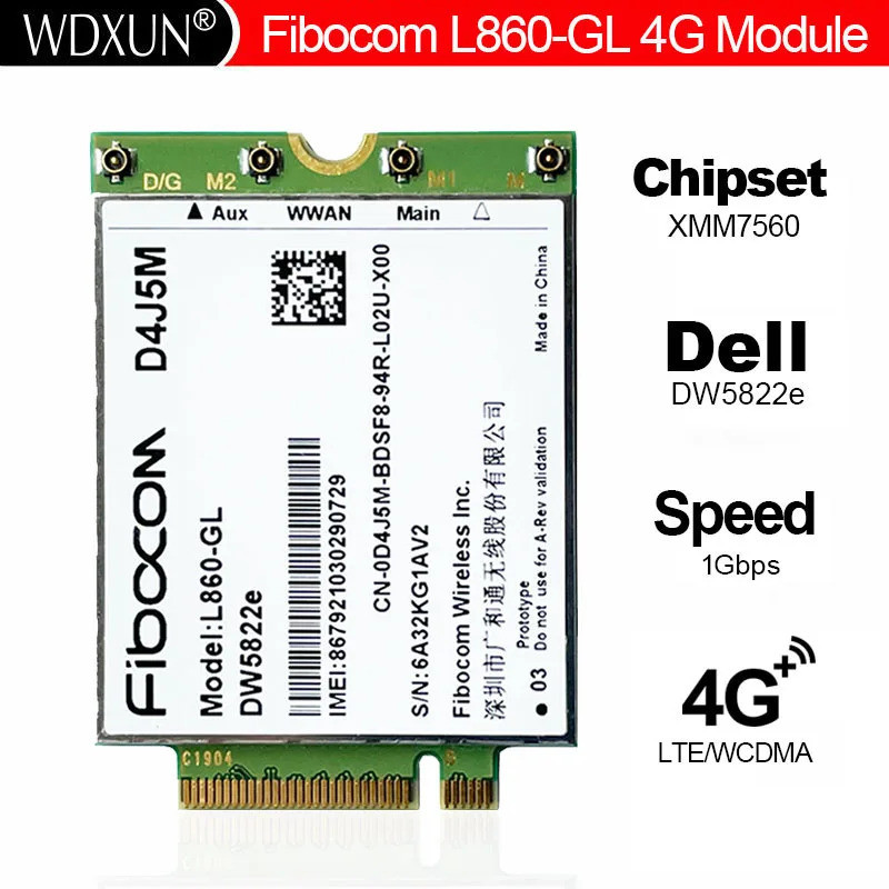 DW5822e L860-GL D4J5M 4G LTE โมดูล 1Gbps Cat16 M.2 สําหรับ dell Inspiron 7490 Dell ไร้สาย 5822e Inte
