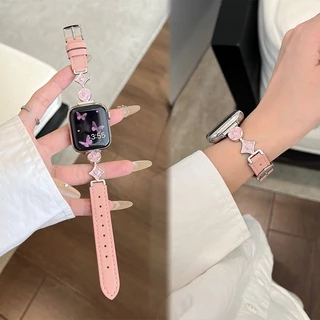 Nistar Lucky ดอกไม้สี่ใบโลหะตกแต่งสําหรับ Apple watch Ultra 2 S10 9 8 7 6 5 4 3 2 1,Luxury หนัง smart watch band สําหรับ iWatch 49 มม.46/45/44/42 มม.40 มม.38 มม.